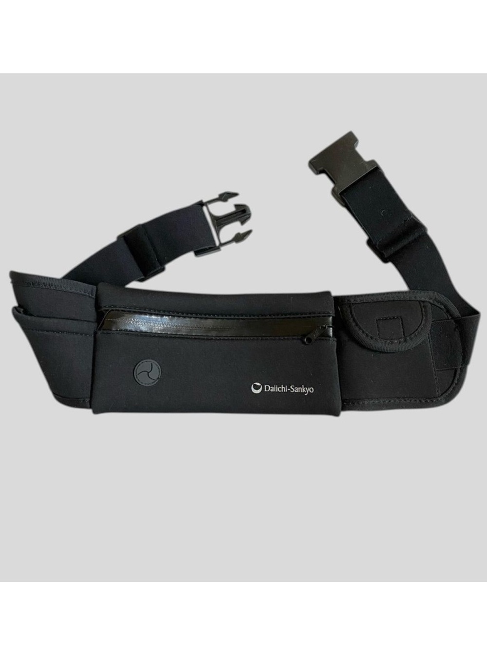 Waist Pack Running Travel Belt Black Daiichi-Sankyo Logo Zipper Pockets Utility
